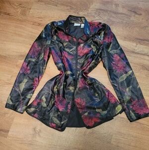 Chico’s Silk Haori Jacket Beaded Floral Asian Chinese Statement Unique RARE